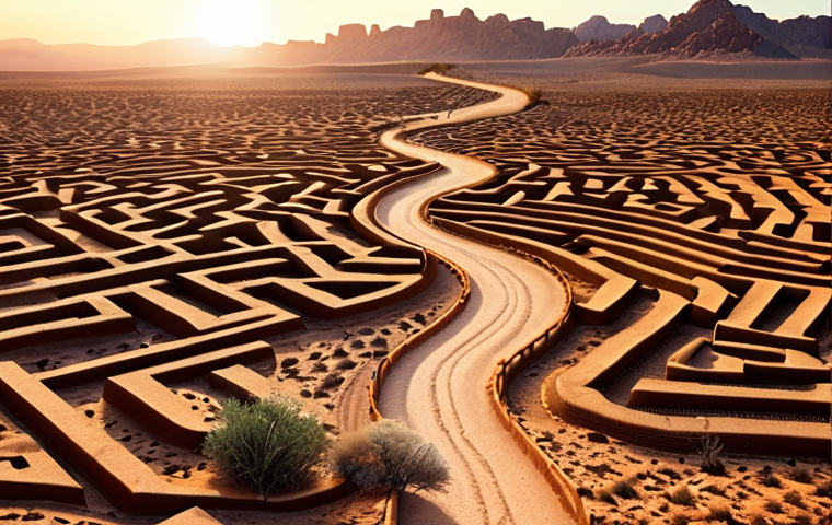 **A winding road through a desert landscape, symbolizing life's journey. In the distance, a hopeful sunrise.** (This captures the initial metaphor of life as a maze and finding new paths.)