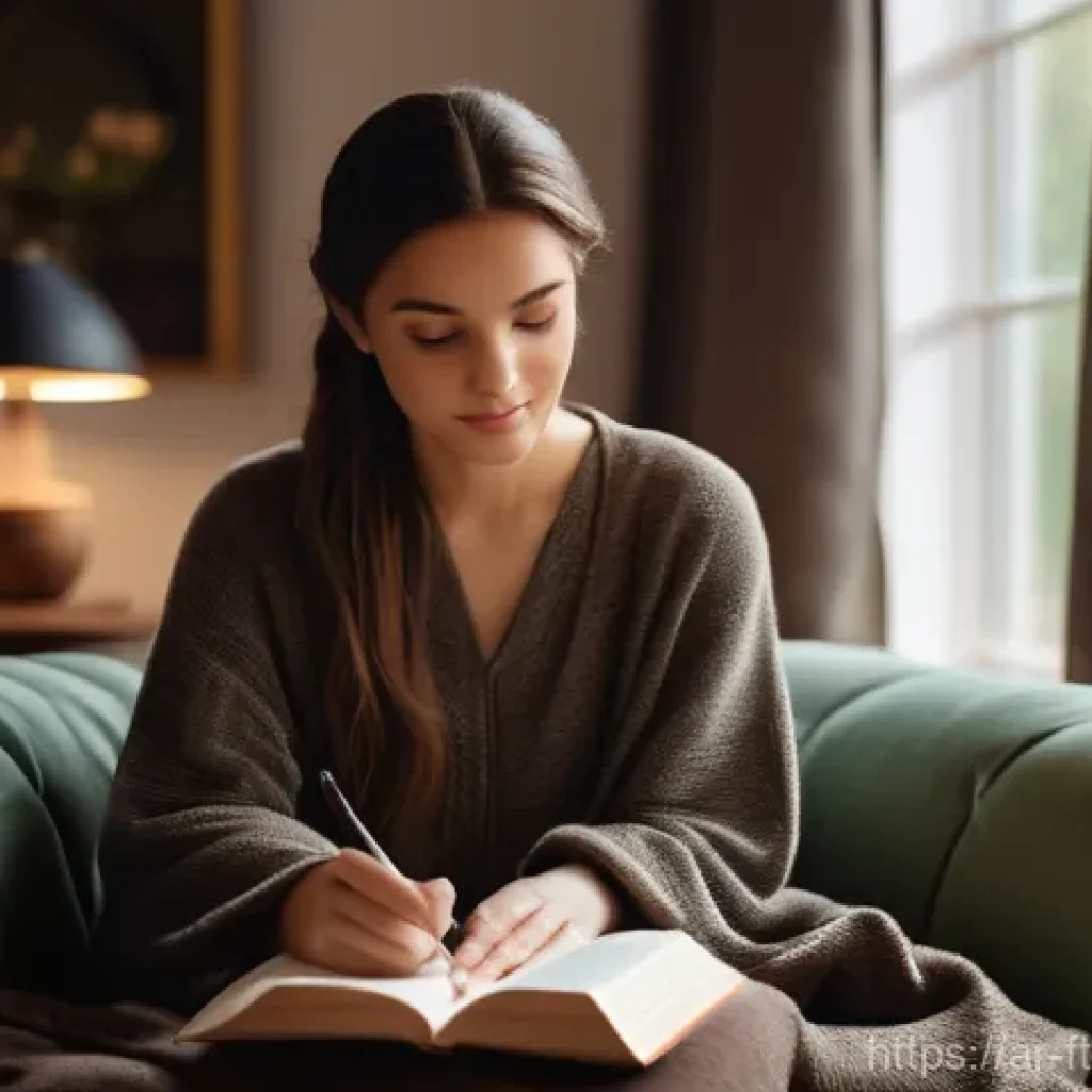 불안 완화를 위한 심리적 기법 모음 - **Prompt:** A realistic photo of a serene young woman, in her late 20s or early 30s, sitting comfort...