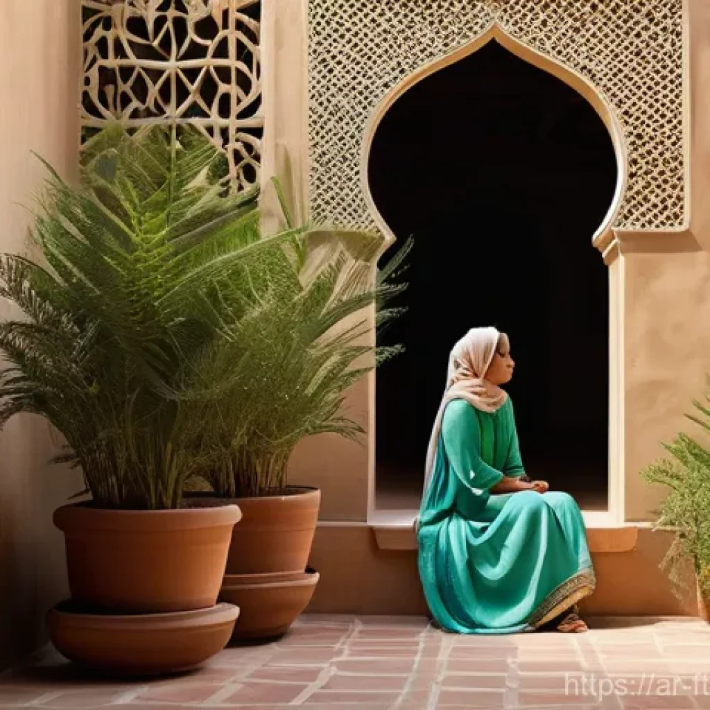 심리적 안정성을 위한 루틴 만들기 - **Prompt: "A serene individual in a tranquil, sun-drenched courtyard with classical Arabic architect...