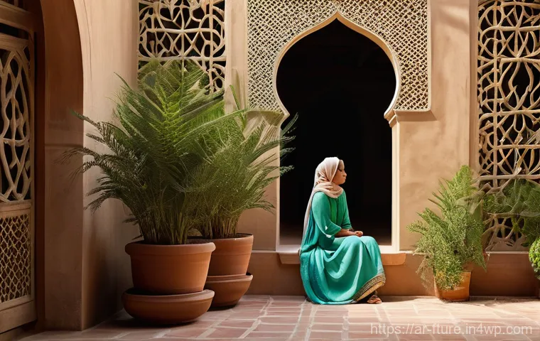 심리적 안정성을 위한 루틴 만들기 - **Prompt: "A serene individual in a tranquil, sun-drenched courtyard with classical Arabic architect...