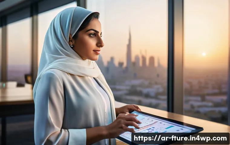 불확실성에 대한 실질적 해결책 - A professional Middle Eastern woman wearing business casual attire, confidently standing in a modern...